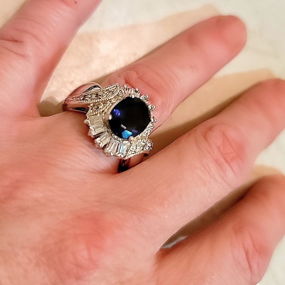 Source Unknown Silver Ring With Midnight Blue Gem - image 1